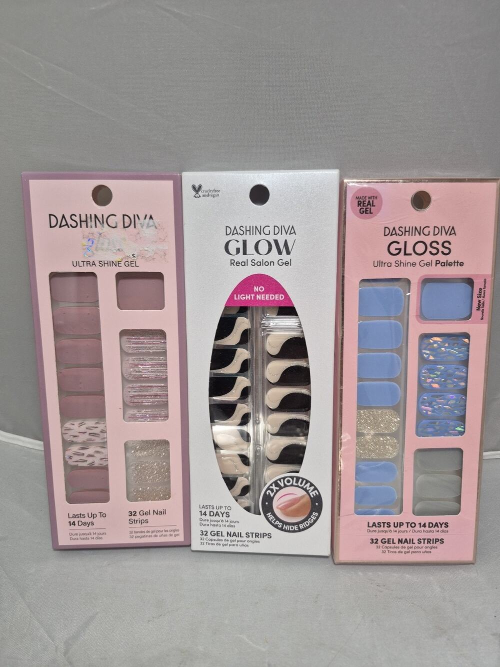 💥 Lot of 3 Dashing Diva Gloss Glow Ultra Shine Gel Nail Strips B4